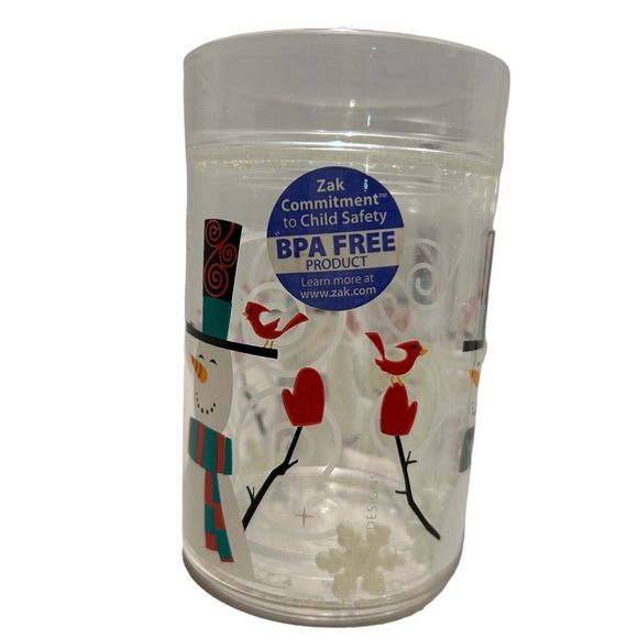 Zak! Holiday Snowman Set Of 4 Plastic Glasses Double Wall 3D Snowflake/Snow 6oz - Picture 3 of 5